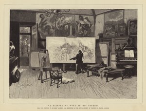 Een schilder aan het werk in zijn atelier door John Gilbert